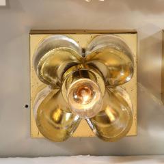 Sische Simon and Schelle Pair of Mid Century Modernist Petite Brass Mottled Glass Sconces by Sische - 3352363