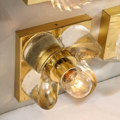 Sische Simon and Schelle Pair of Mid Century Modernist Petite Brass Mottled Glass Sconces by Sische - 3352368