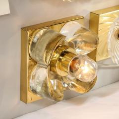 Sische Simon and Schelle Pair of Mid Century Modernist Petite Brass Mottled Glass Sconces by Sische - 3352369