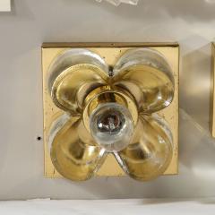 Sische Simon and Schelle Pair of Mid Century Modernist Petite Brass Mottled Glass Sconces by Sische - 3352405