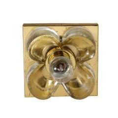 Sische Simon and Schelle Pair of Mid Century Modernist Petite Brass Mottled Glass Sconces by Sische - 3352410