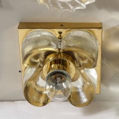 Sische Simon and Schelle Pair of Mid Century Modernist Petite Brass Mottled Glass Sconces by Sische - 3352414