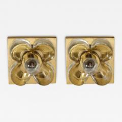 Sische Simon and Schelle Pair of Mid Century Modernist Petite Brass Mottled Glass Sconces by Sische - 3359961