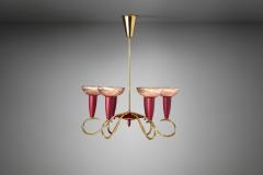 Six Arm Brass and Metal Chandelier Scandinavia 1960s - 1952005