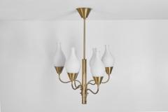 Six Arm Brass and Opal Glass Chandelier Sweden ca 1950s - 4022029