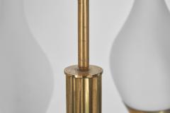 Six Arm Brass and Opal Glass Chandelier Sweden ca 1950s - 4022031
