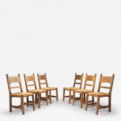 Six Brutalist Dining Chairs with Rush Seats Europe ca 1960s - 3457862