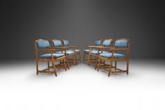 Six Brutalist Solid Oak Dining Chairs with Upholstered Cushions Europe 1960s - 3450262