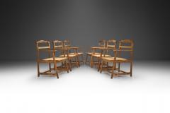 Six Brutalist Solid Oak Dining Chairs with Upholstered Cushions Europe 1960s - 3450263