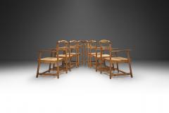 Six Brutalist Solid Oak Dining Chairs with Upholstered Cushions Europe 1960s - 3450264