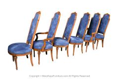 Six French Louis XVI High Back Blue Velvet Walnut Dining Chairs - 3008969
