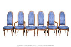 Six French Louis XVI High Back Blue Velvet Walnut Dining Chairs - 3008970