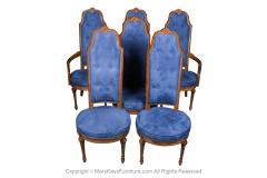 Six French Louis XVI High Back Blue Velvet Walnut Dining Chairs - 3008971