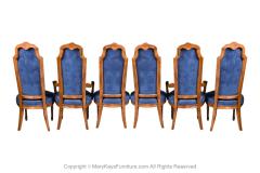 Six French Louis XVI High Back Blue Velvet Walnut Dining Chairs - 3008972