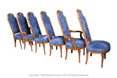 Six French Louis XVI High Back Blue Velvet Walnut Dining Chairs - 3008973