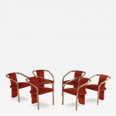 Six Italian brass and upholstered chairs C 1965  - 4137539
