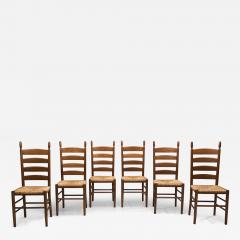 Six Ladderback Beech Dining Chairs with Woven Seats Europe Mid 20th Century - 4714577