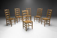 Six Oak and Straw Rustic Dining Chairs The Netherlands 1950s - 1945999