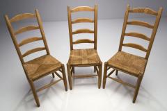 Six Oak and Straw Rustic Dining Chairs The Netherlands 1950s - 1946002