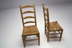 Six Oak and Straw Rustic Dining Chairs The Netherlands 1950s - 1946023