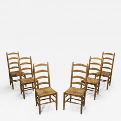 Six Oak and Straw Rustic Dining Chairs The Netherlands 1950s - 1966461