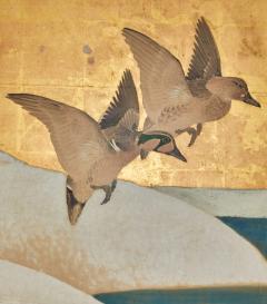 Six Panel Screen Snow Scene of Mallards in Winter Landscape - 3187230