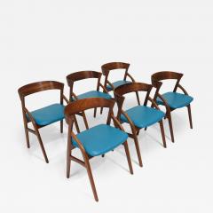 Six Rosewood Danish Dining Chairs in Blue Leather - 3342258