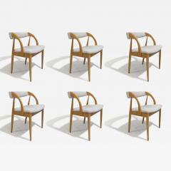 Six Scandinavian White Oak Dining Chairs Newly Upholstered in Wool - 3652944