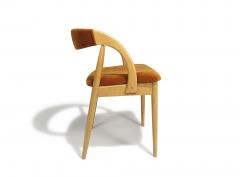 Six Scandinavian White Oak Dining Chairs Upholstered in Orange Velvet - 4026918