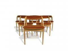 Six Scandinavian White Oak Dining Chairs Upholstered in Orange Velvet - 4026923