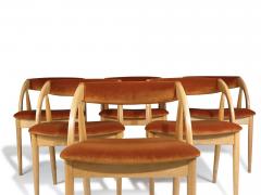 Six Scandinavian White Oak Dining Chairs Upholstered in Orange Velvet - 4026924