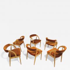 Six Scandinavian White Oak Dining Chairs Upholstered in Orange Velvet - 4029102