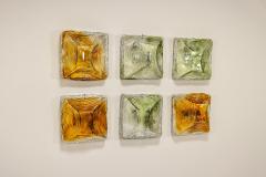 Six Square Amber and Green Murano Glass Wall Sconces Italy 1970s - 3733324