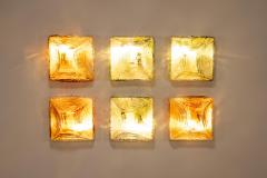 Six Square Amber and Green Murano Glass Wall Sconces Italy 1970s - 3733325