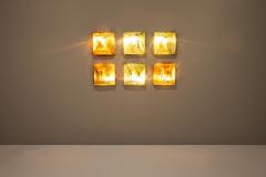 Six Square Amber and Green Murano Glass Wall Sconces Italy 1970s - 3733327