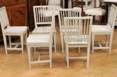 Six Swedish Gustavian Style 1850s Painted Wood Side Chairs with Carved Rosettes - 3498356