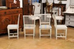 Six Swedish Gustavian Style 1850s Painted Wood Side Chairs with Carved Rosettes - 3498375