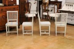 Six Swedish Gustavian Style 1850s Painted Wood Side Chairs with Carved Rosettes - 3498444