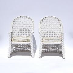 Six White Painted Vintage Wicker Works Barrel Back Dining Chairs Circa 1980 - 2813848