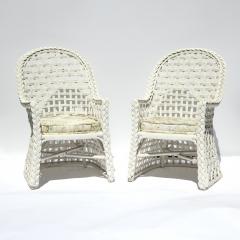 Six White Painted Vintage Wicker Works Barrel Back Dining Chairs Circa 1980 - 2813849