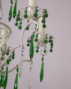 Six light ceiling light in painted tole with green and clear crystal drops - 4445202
