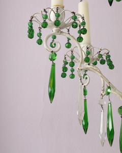 Six light ceiling light in painted tole with green and clear crystal drops - 4445203