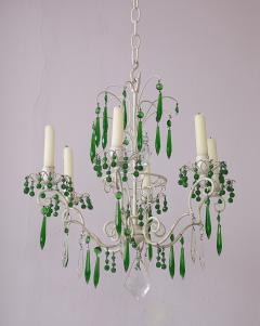 Six light ceiling light in painted tole with green and clear crystal drops - 4445204