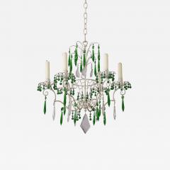 Six light ceiling light in painted tole with green and clear crystal drops - 4445241