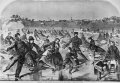 Skating on Ladies Pond Central Park Winslow Homer 19th C Woodcut Engraving - 2687575
