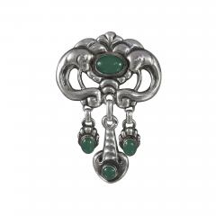 Skonvirke Brooch in Sterling Silver with Green Chryosphase - 70433