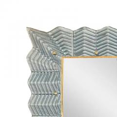 Sky Blue Murano Glass and Polished Brass Mirror - 3910332