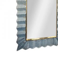 Sky Blue Murano Glass and Polished Brass Mirror - 3910334