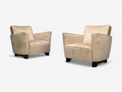 Slagelse Mobelfabrik Beige Velvet Beech Lounge Chairs Denmark 1940s - 4384969