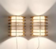 Slatted Vintage Brass and White Acrylic Wall Scones Precenta Finland 1970s - 3933196